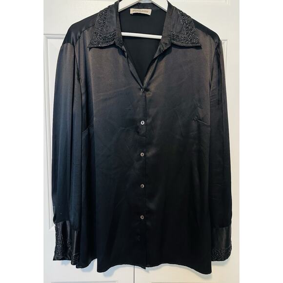 Elena Miro Ladies Evening Blouse Black Silk Beaded Made In Italy W1014 - Picture 1 of 11